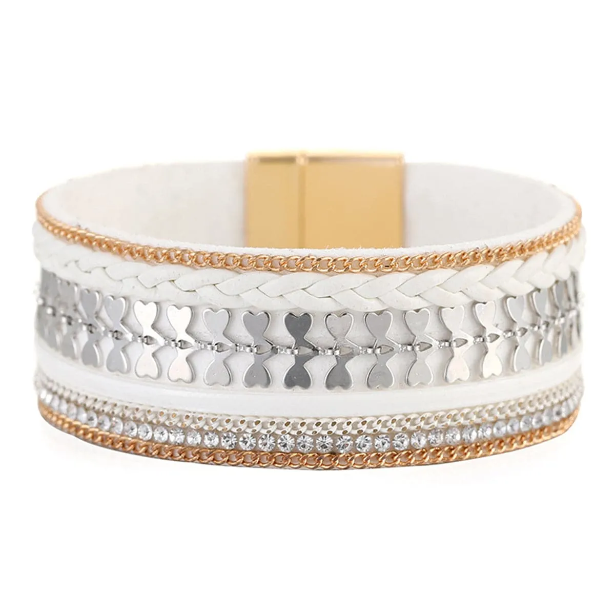 Cubic Zirconia & Polystyrene Two-Tone Curb-Chain Heart Bracelet