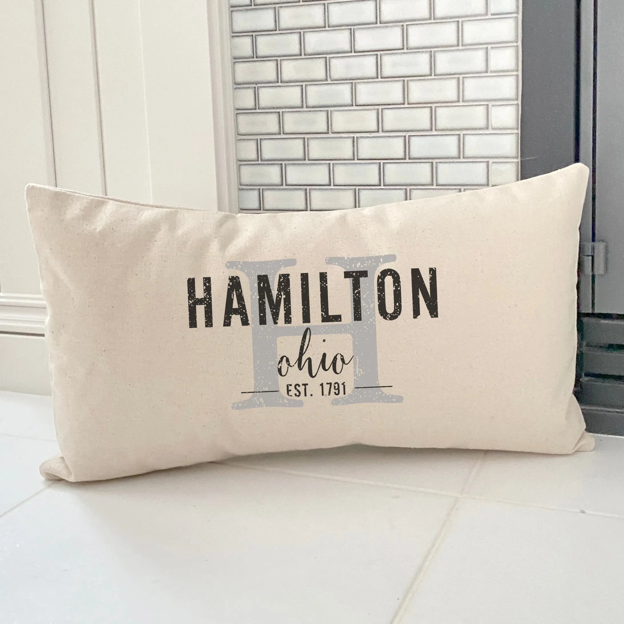 Custom City and State w/ Initial - Rectangular Canvas Pillow