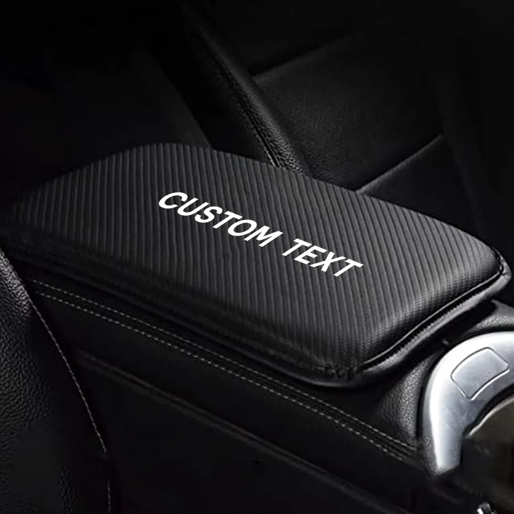 Custom Text For Center Console Pad, Compatible with All Cars, Carbon Fiber PU Leather Auto Armrest Cover Protector, Waterproof Car Armrest Seat Box Cover FJ13991