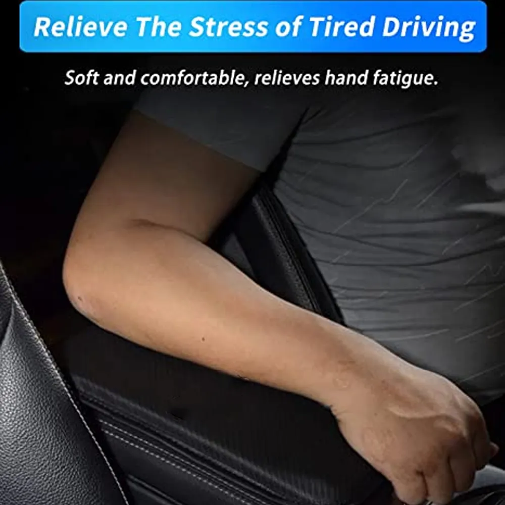 Custom Text For Center Console Pad, Compatible with All Cars, Carbon Fiber PU Leather Auto Armrest Cover Protector, Waterproof Car Armrest Seat Box Cover FJ13991