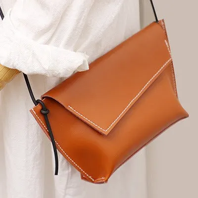Cute LEATHER Small Side Bag Brown Handmade WOMEN Crossbody BAG Phone Purse FOR WOMEN