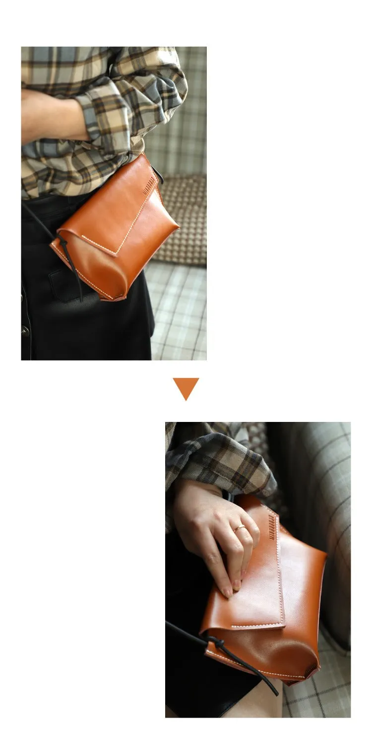 Cute LEATHER Small Side Bag Brown Handmade WOMEN Crossbody BAG Phone Purse FOR WOMEN
