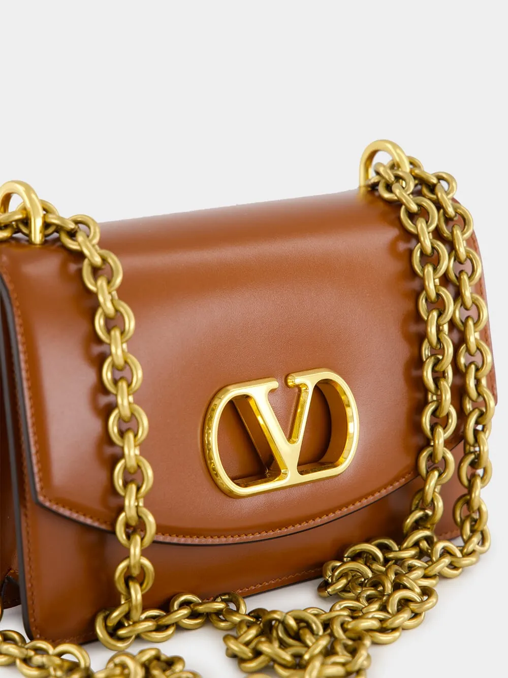 Dark Brandy Small Leather Shoulder Bag