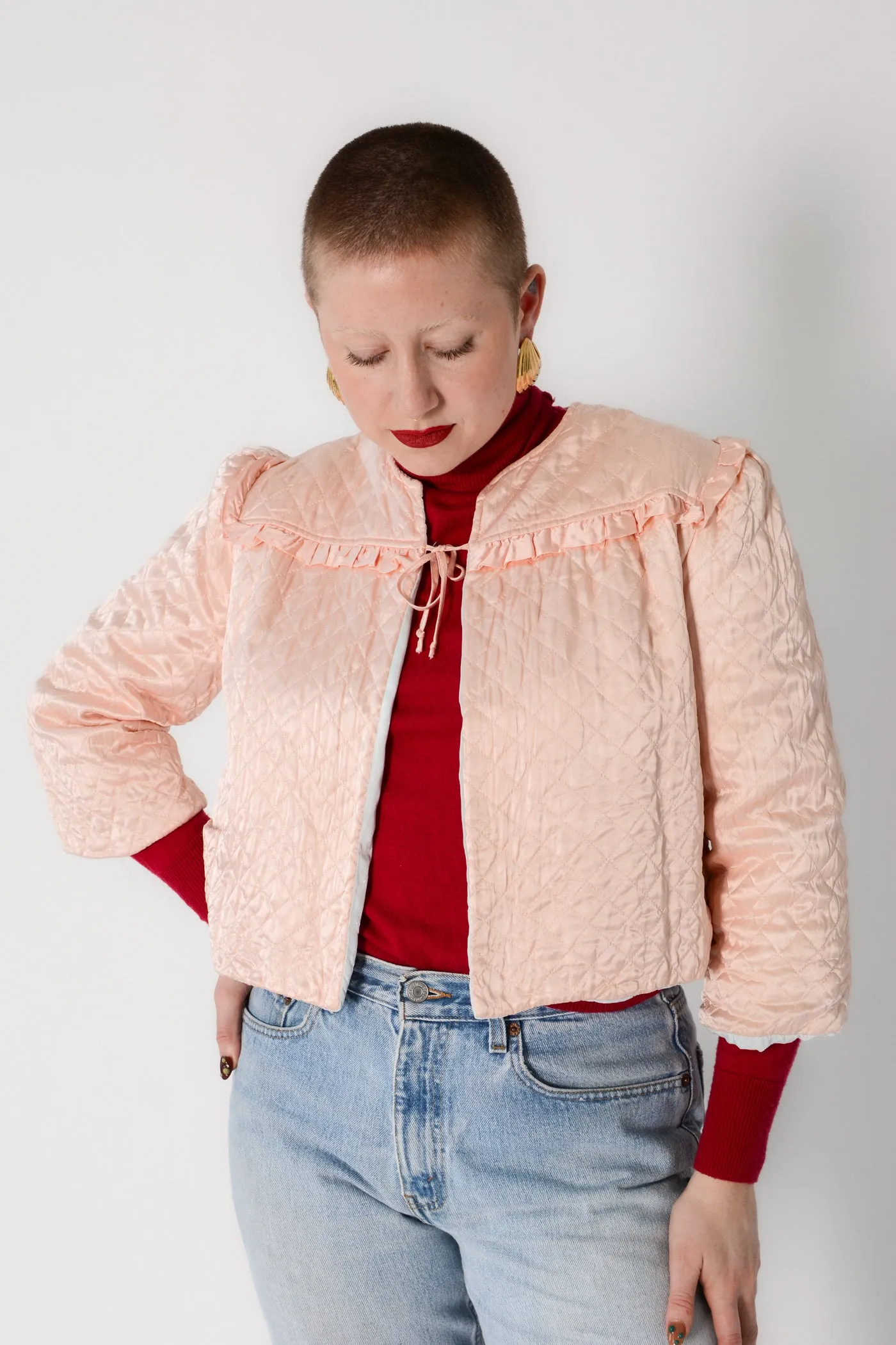 Darling Quilted Pink Nylon Bed Jacket