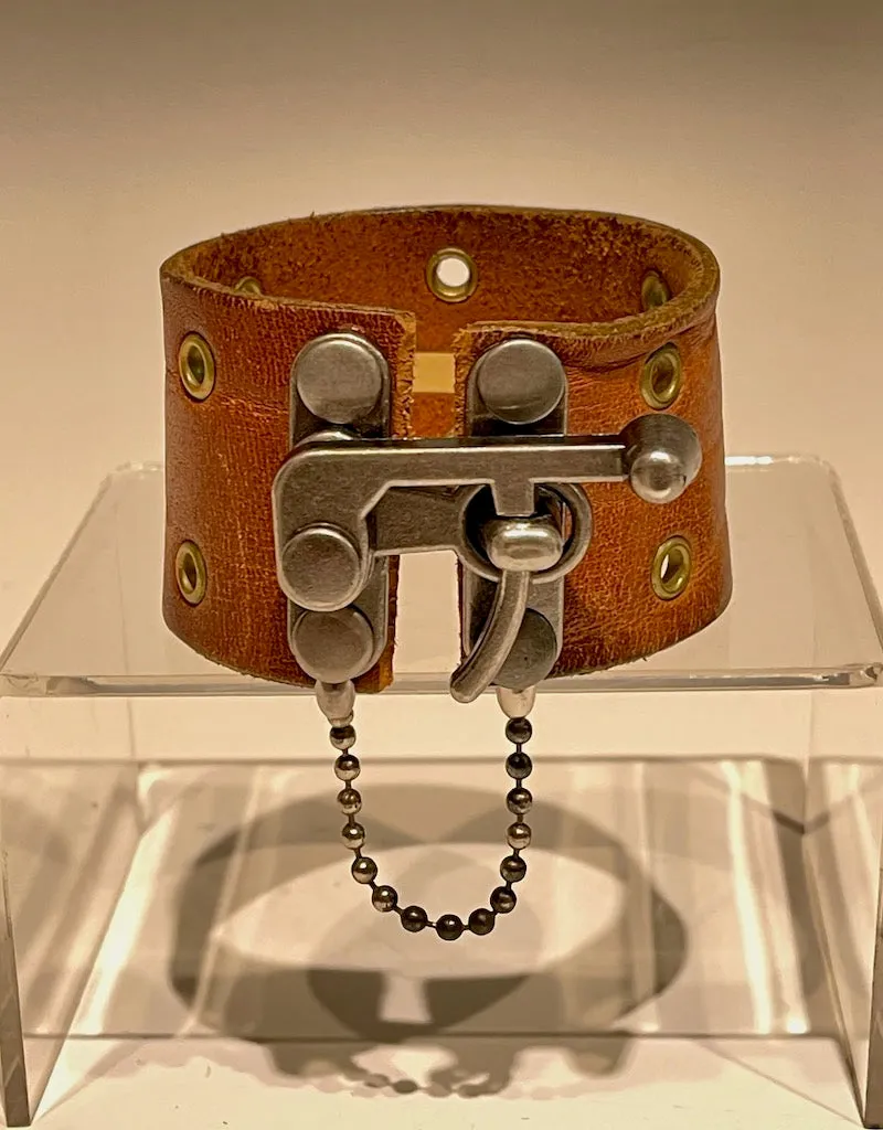 Distressed Brown Leather Cuff with Silver Closure MMC6