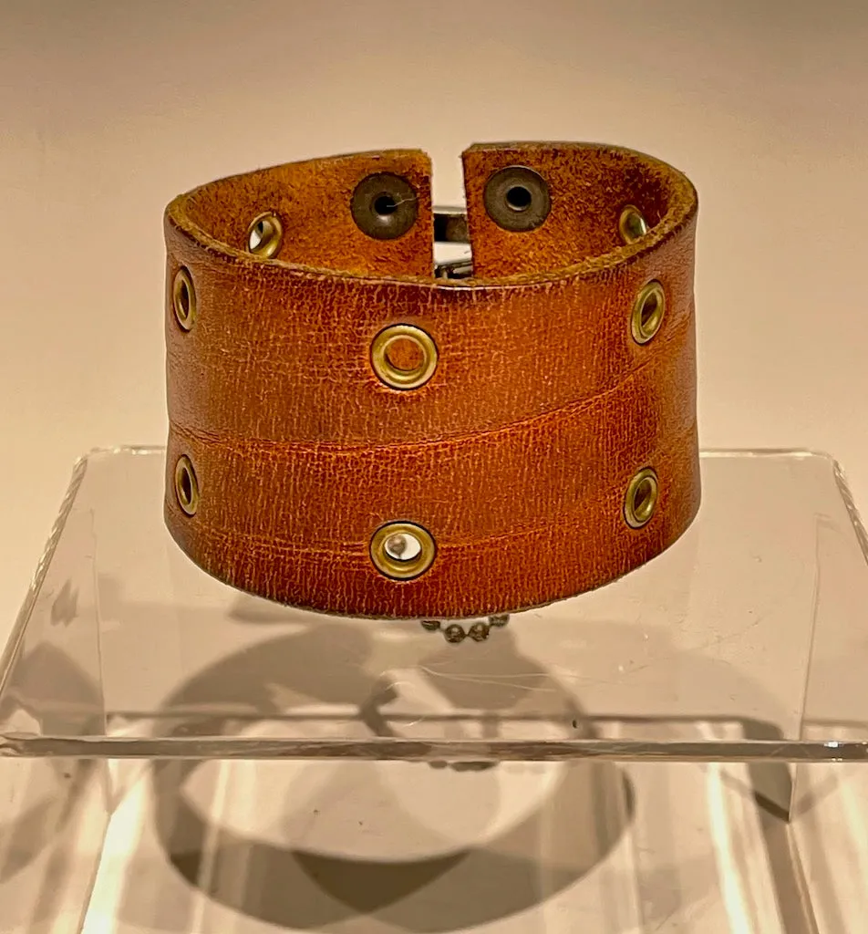 Distressed Brown Leather Cuff with Silver Closure MMC6