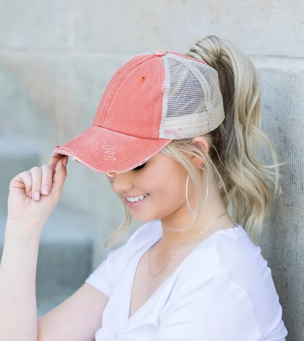 Distressed Messy Bun Hat Cap (8 Colors)