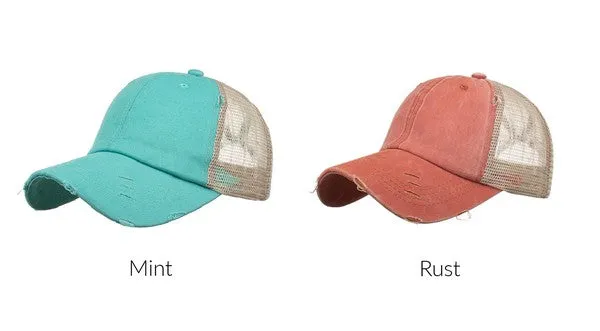 Distressed Messy Bun Hat Cap (8 Colors)