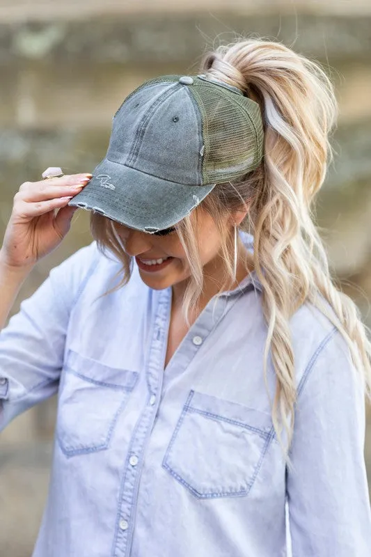 Distressed Messy Bun Hat Cap (8 Colors)