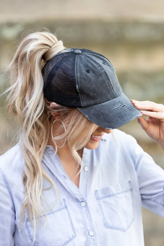 Distressed Messy Bun Hat Cap (8 Colors)