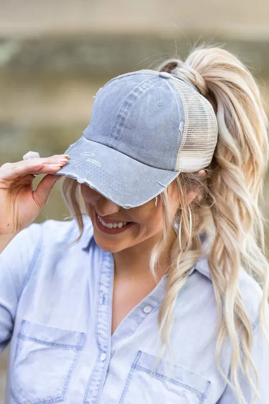 Distressed Messy Bun Hat Cap (8 Colors)