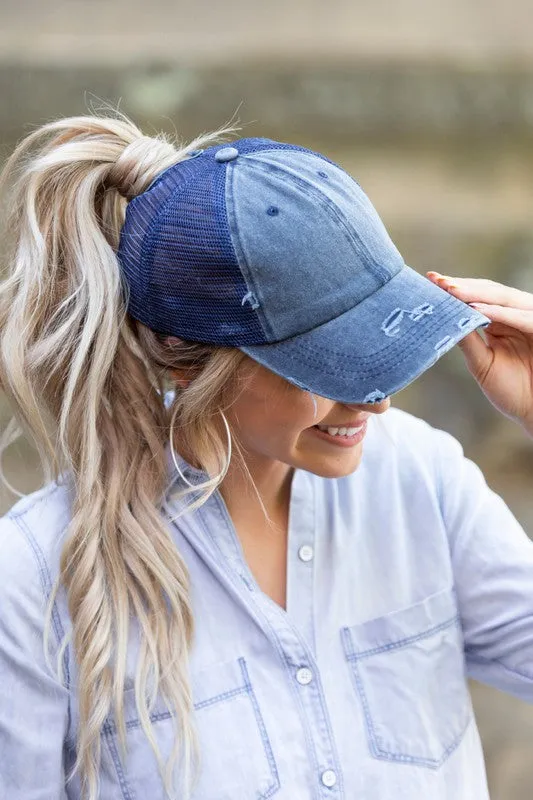 Distressed Messy Bun Hat Cap (8 Colors)