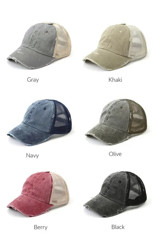 Distressed Messy Bun Hat Cap (8 Colors)