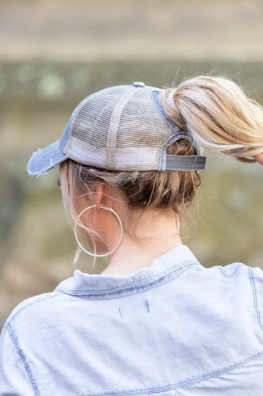 Distressed Messy Bun Hat Cap (8 Colors)
