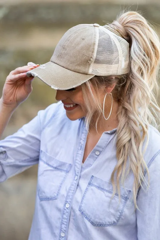 Distressed Messy Bun Hat Cap (8 Colors)