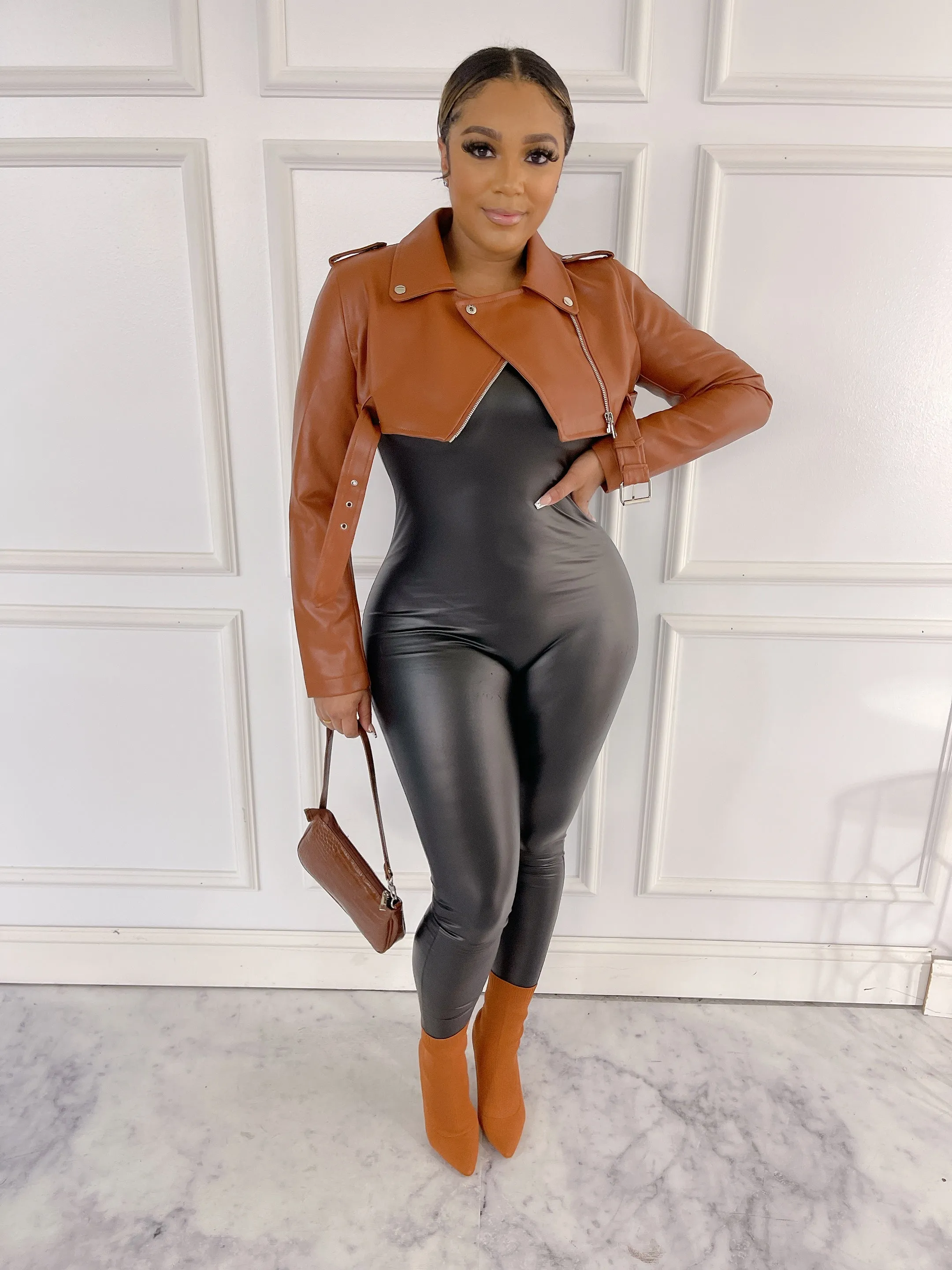 DJ011P-PU Leather Crop Jacket