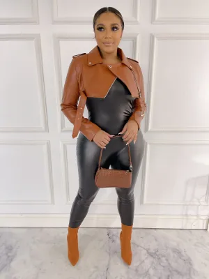 DJ011P-PU Leather Crop Jacket