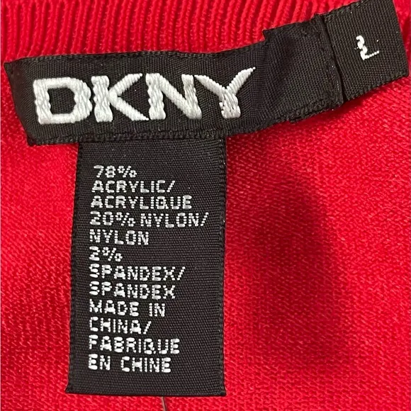 DKNY red sweater with one button closure