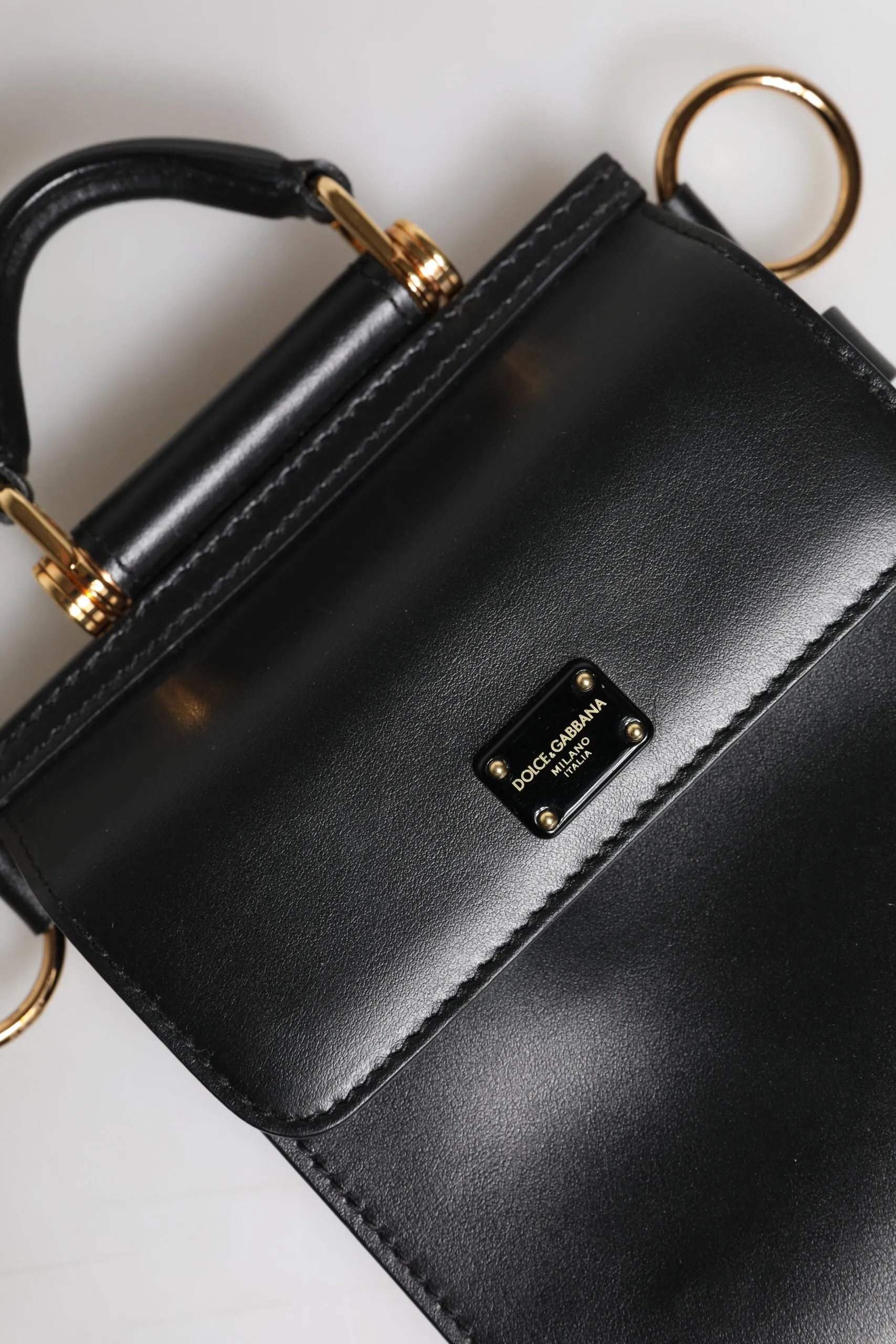Dolce & Gabbana Black Calfskin Leather Logo Plaque Mini Bag