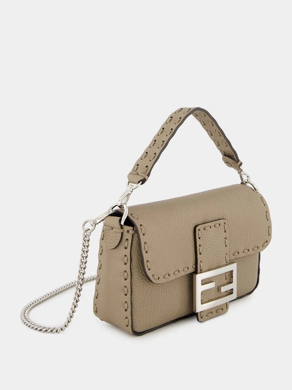 Dove Grey Selleria Hand-Stitched Mini Baguette