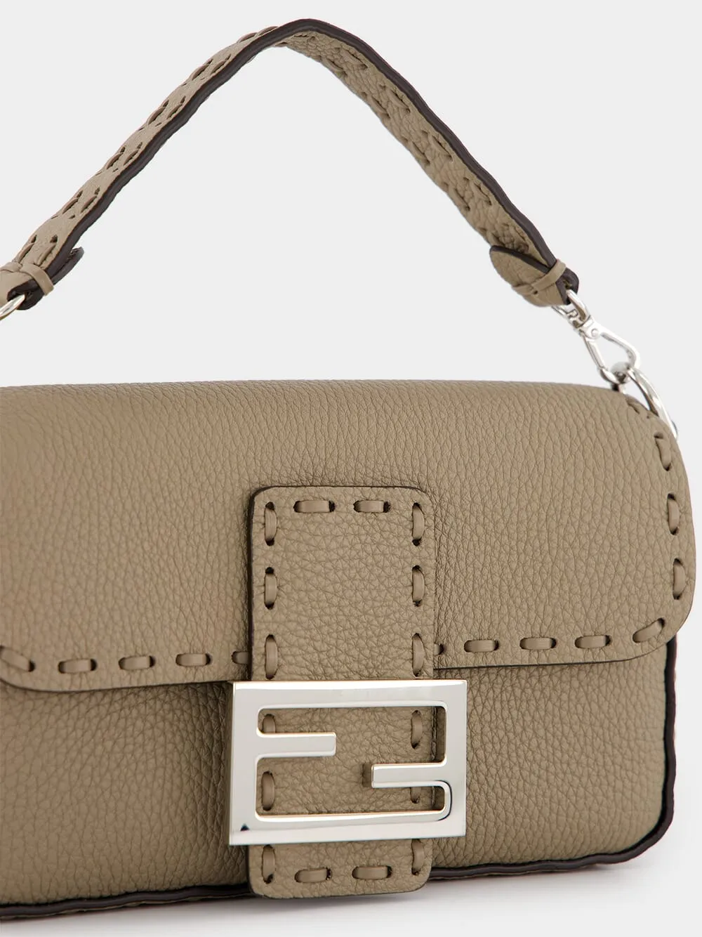 Dove Grey Selleria Hand-Stitched Mini Baguette