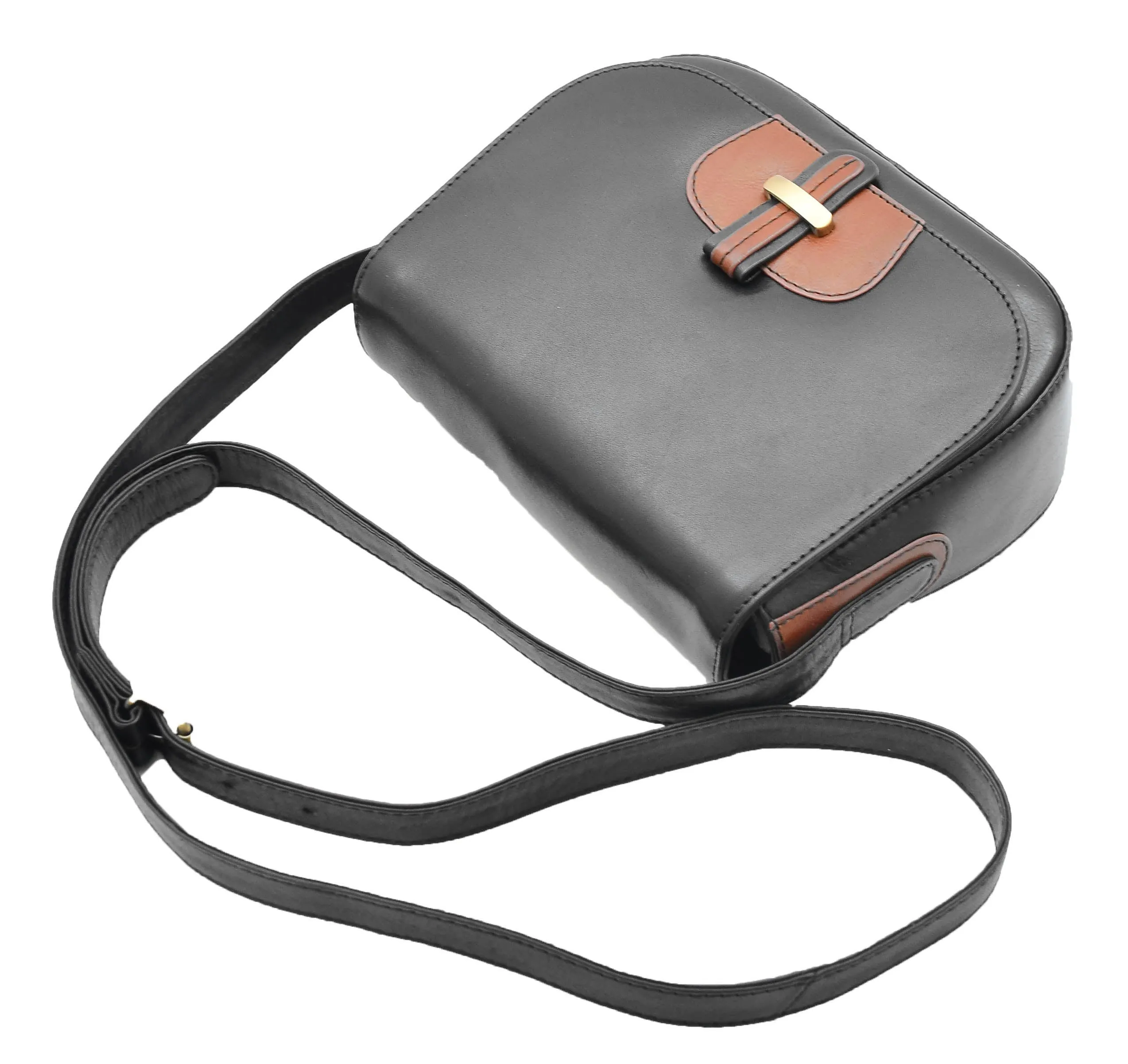 DR355 Women's Real Leather Cross Body Shoulder Bag Black