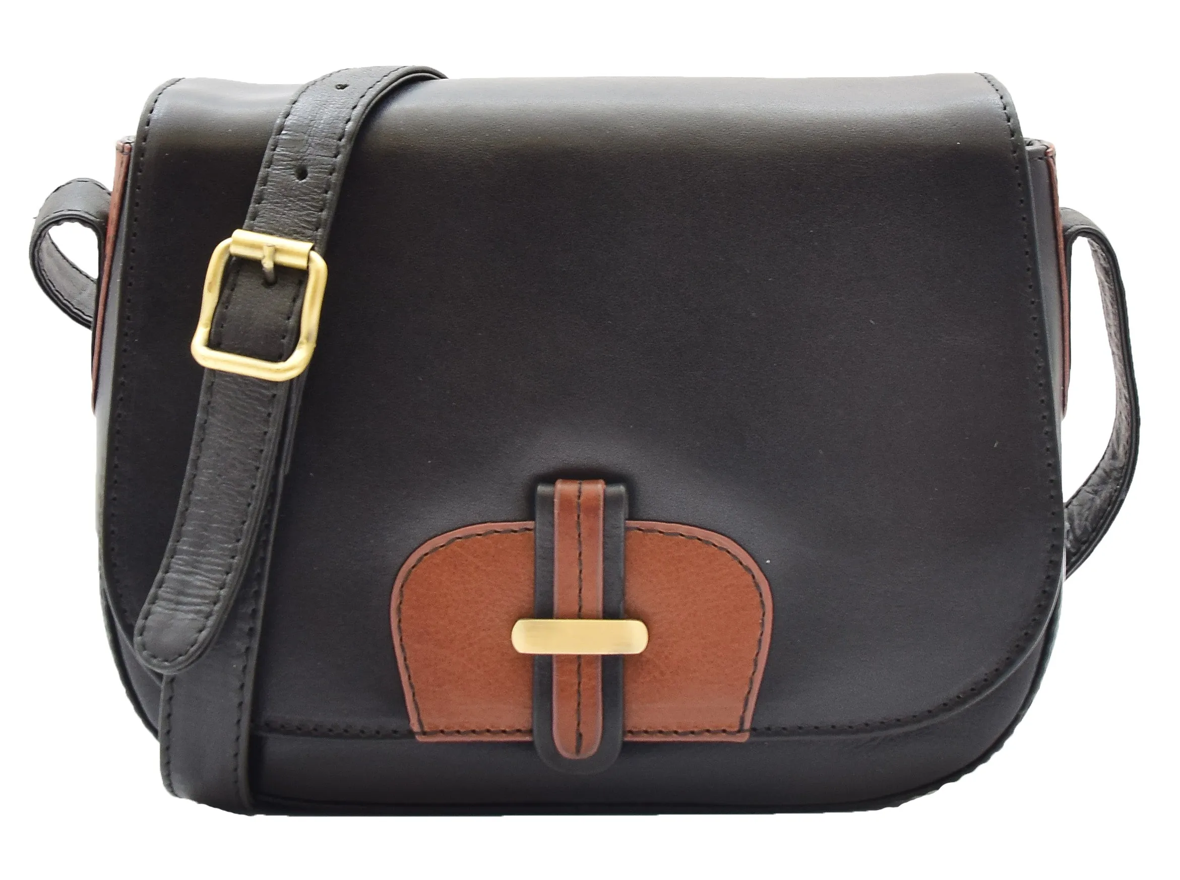 DR355 Women's Real Leather Cross Body Shoulder Bag Black