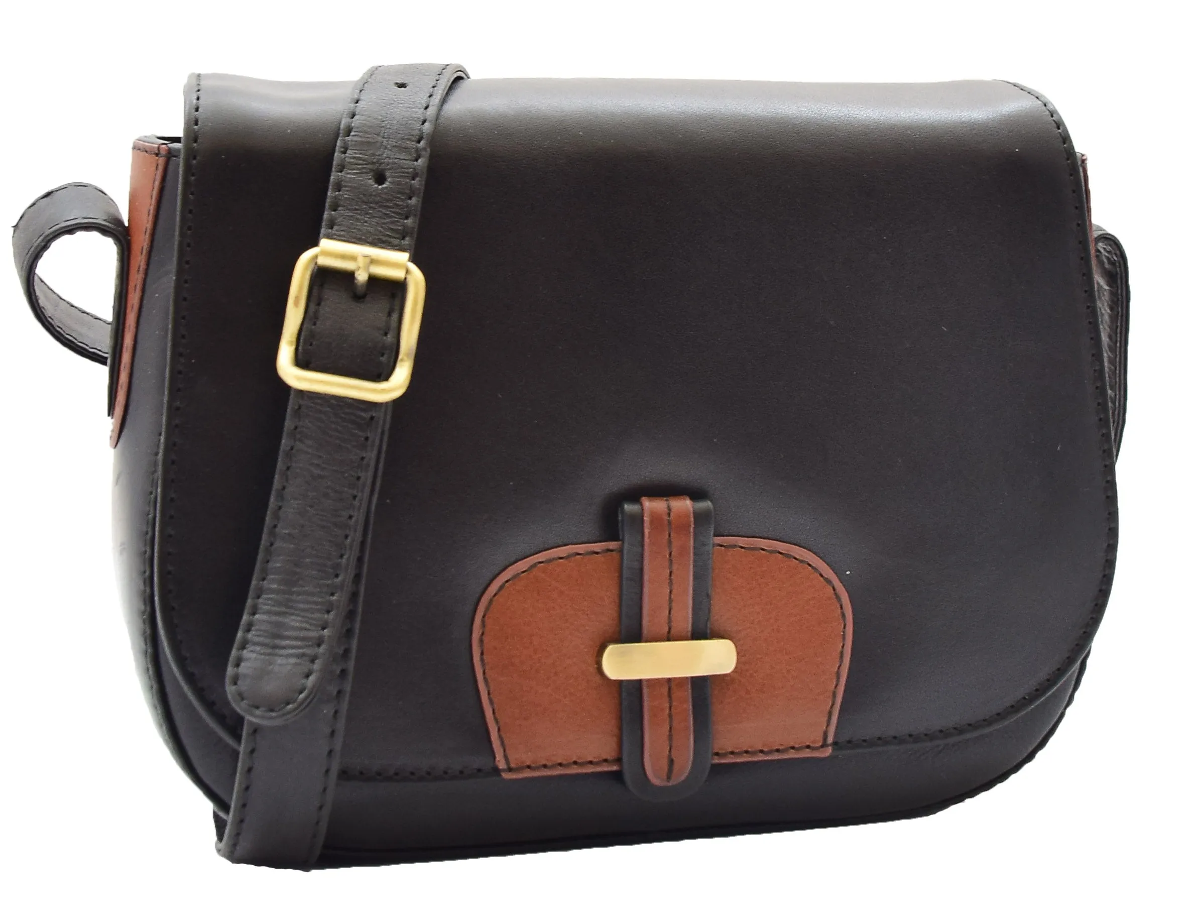 DR355 Women's Real Leather Cross Body Shoulder Bag Black