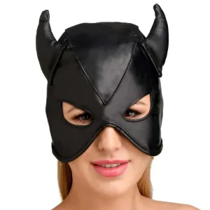 Dungeon Demon Bondage Hood With Horns - Black