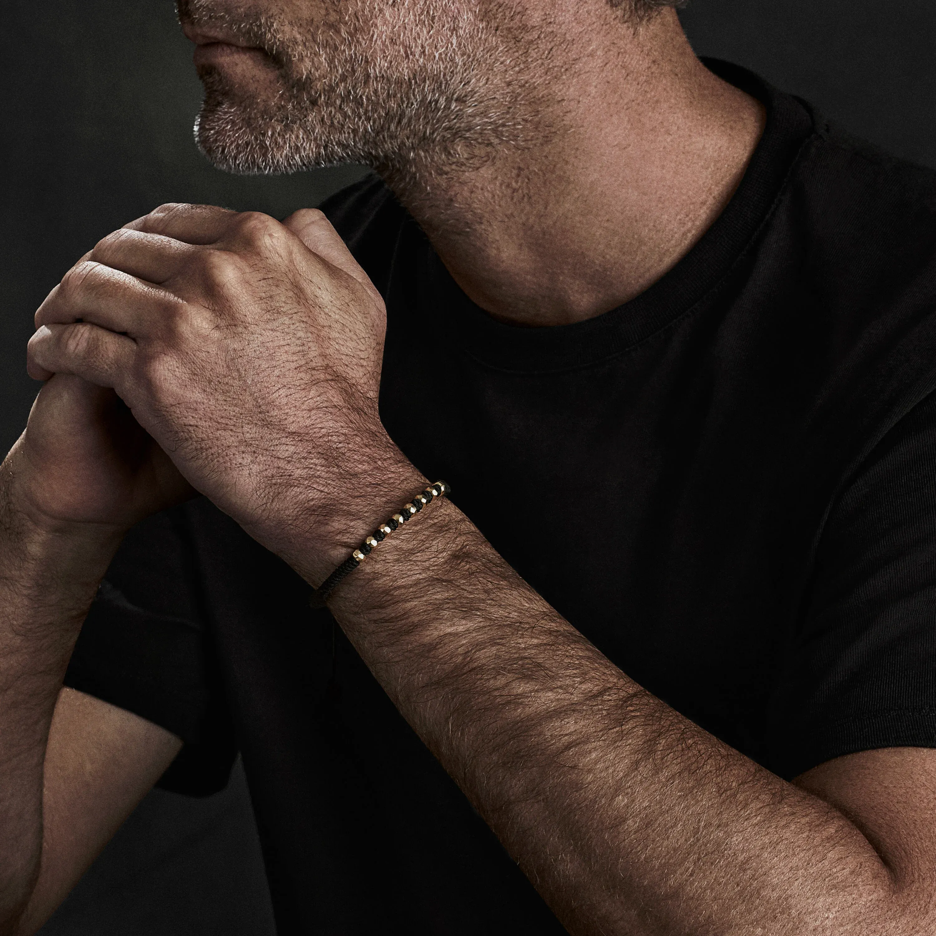 DY Fortune Woven Bracelet in Black with Black Onyx in 18K Gold