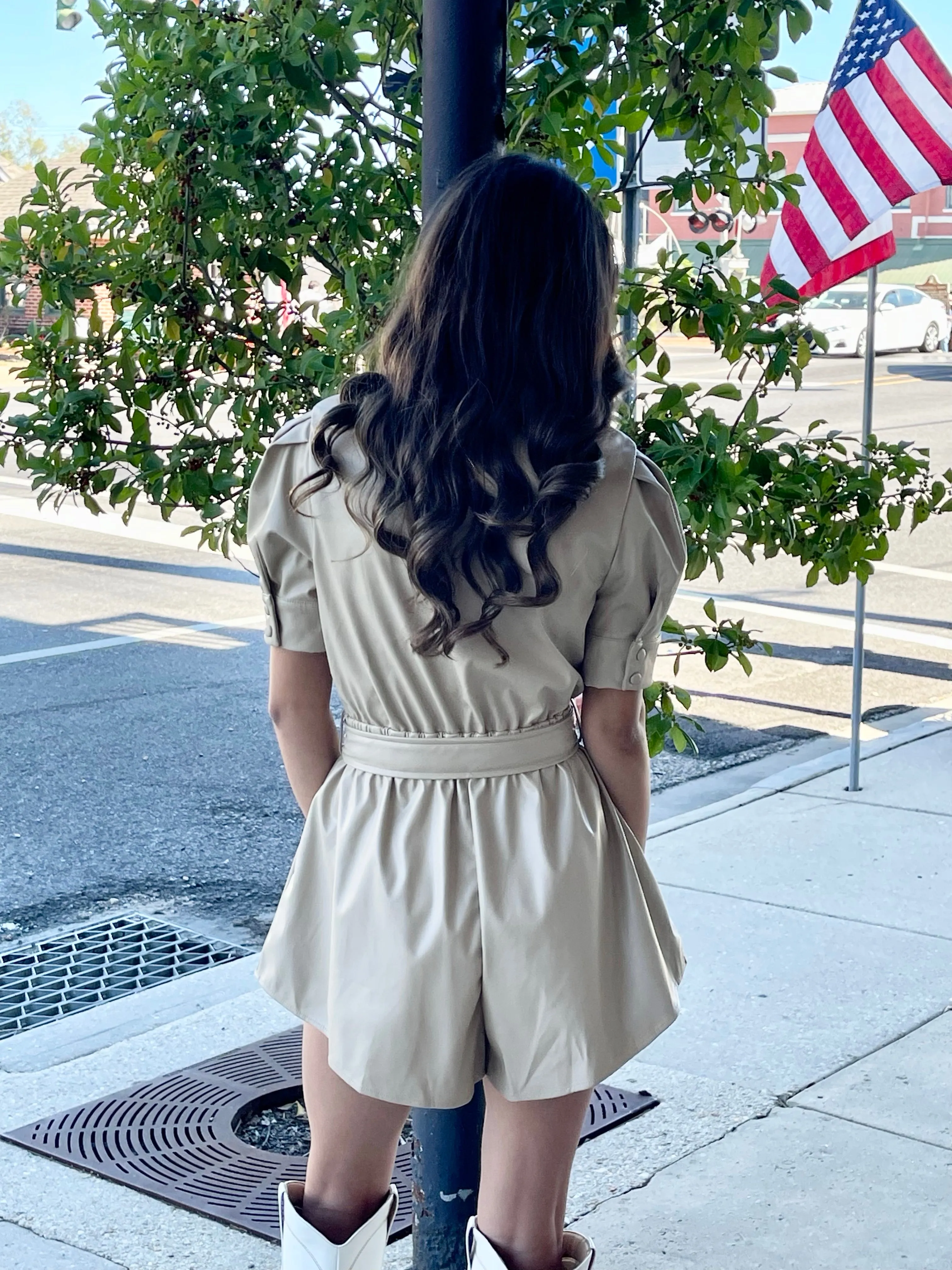 Ecru Faux Leather Romper