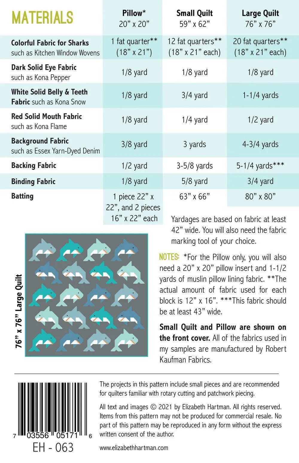 Elizabeth Hartman - Social Sharks - Small & Large Quilt & Pillow Pattern