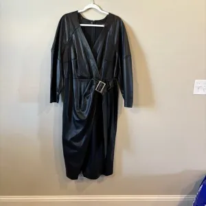 Eloquii Black Faux Leather Belted Crossover Faux Wrap Dress 18 Sophisticated