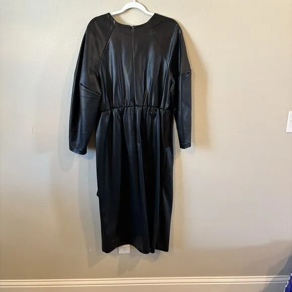 Eloquii Black Faux Leather Belted Crossover Faux Wrap Dress 18 Sophisticated