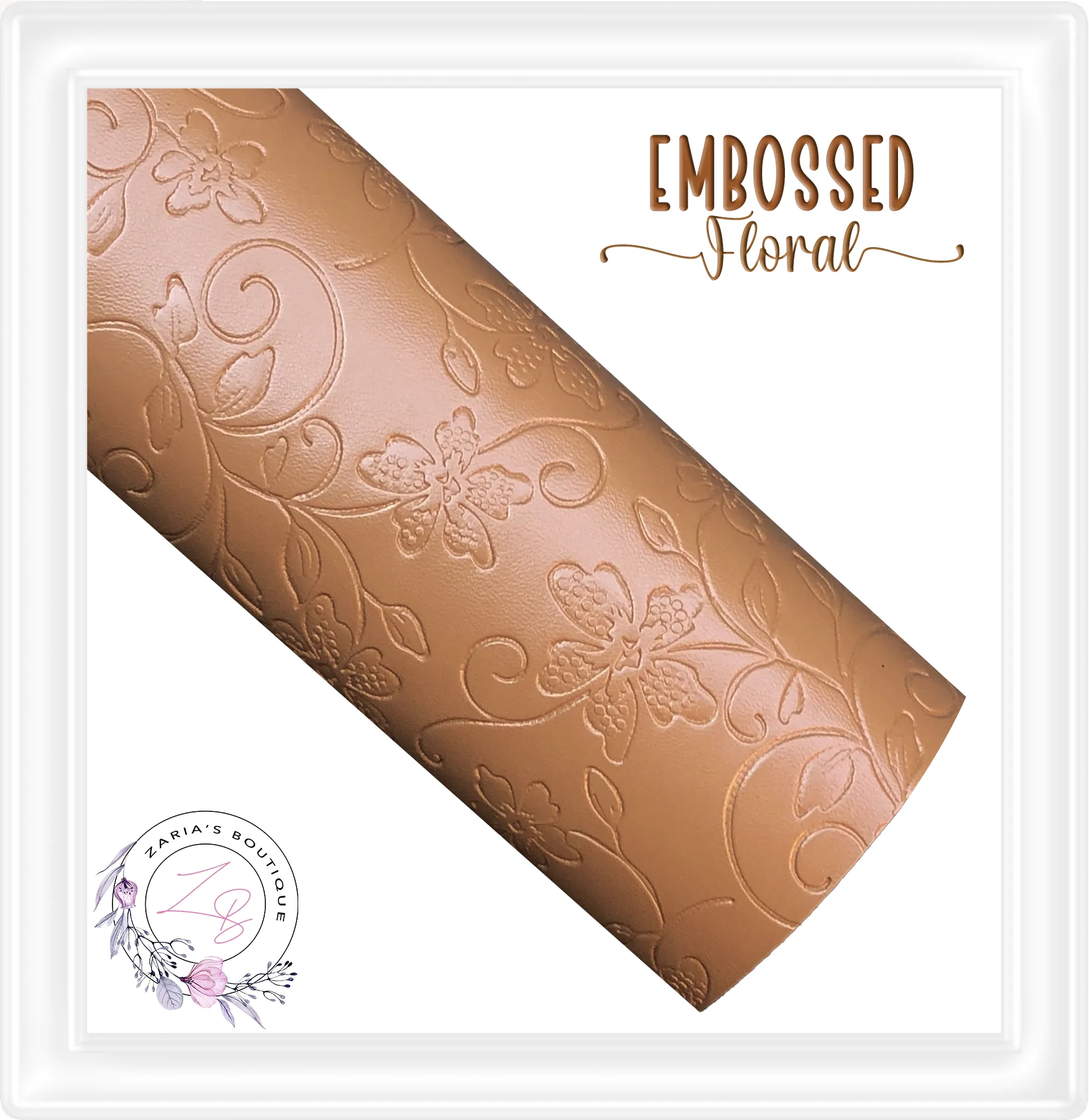 ⋅ Embossed Floral ⋅ Tan Brown ⋅ Vegan Faux Leather ⋅