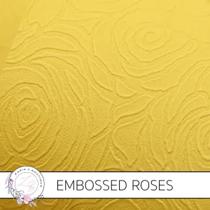 Embossed Roses ~ Yellow ~ Faux Leather Leatherette Pleather ~ 0.60mm
