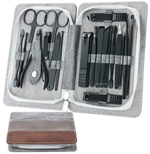 ESARORA Manicure Set, 18 in 1 Stainless Steel Professional Pedicure Kit Nail Scissors Grooming Kit with Black Leather Travel Case