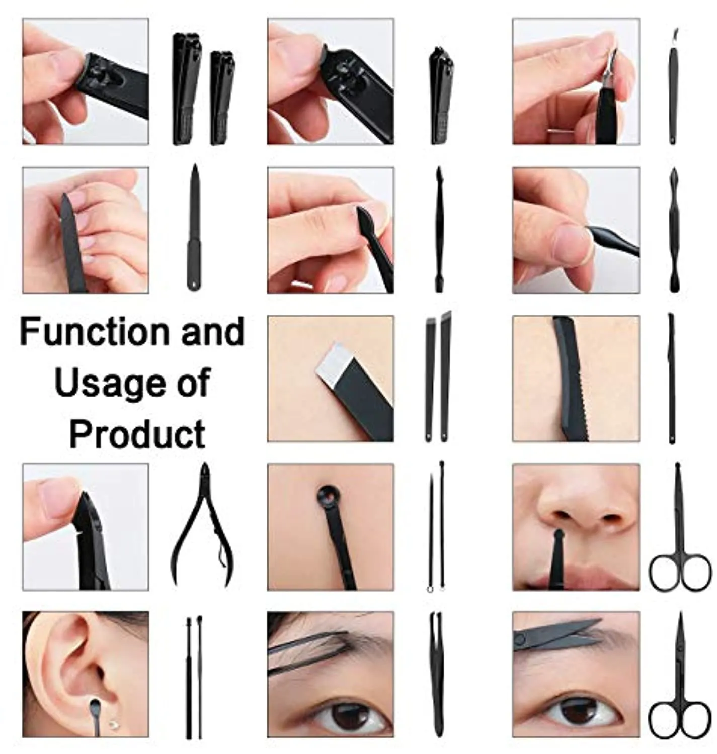 ESARORA Manicure Set, 18 in 1 Stainless Steel Professional Pedicure Kit Nail Scissors Grooming Kit with Black Leather Travel Case