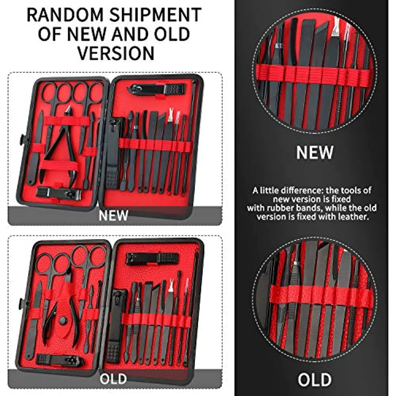 ESARORA Manicure Set, 18 in 1 Stainless Steel Professional Pedicure Kit Nail Scissors Grooming Kit with Black Leather Travel Case