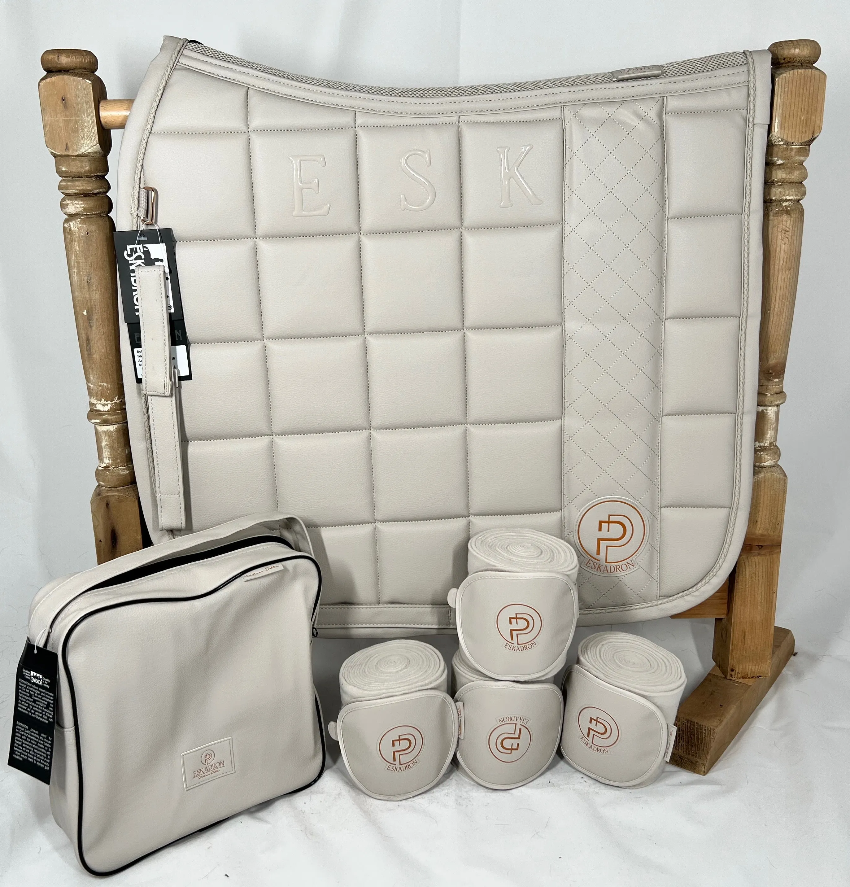 Eskadron Platinum Tan Taupe faux leather big square dressage set