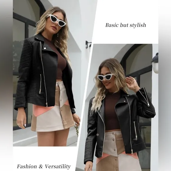 EUC💫GIOLSHON Large Faux‎ Leather short Moto Jacket biker jacket everyday wear