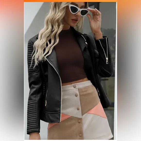 EUC💫GIOLSHON Large Faux‎ Leather short Moto Jacket biker jacket everyday wear