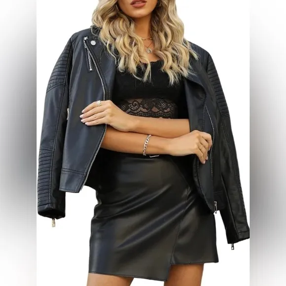 EUC💫GIOLSHON Large Faux‎ Leather short Moto Jacket biker jacket everyday wear