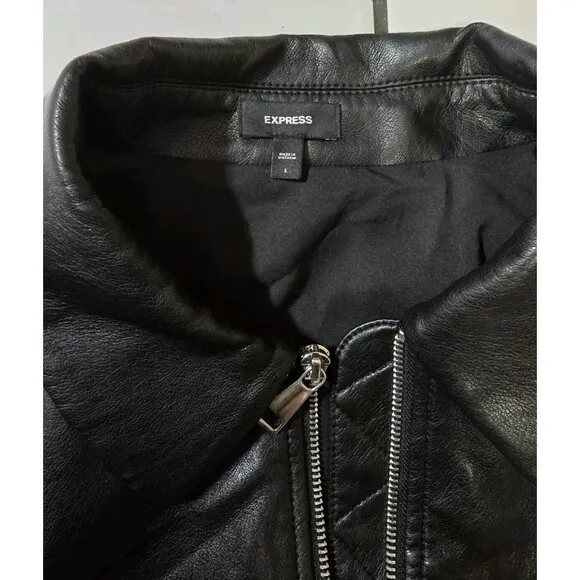 Express Faux Leather Cinched Oversized Bomber Jacket Size L