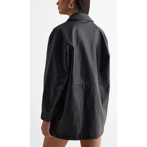 Express Faux Leather Cinched Oversized Bomber Jacket Size L