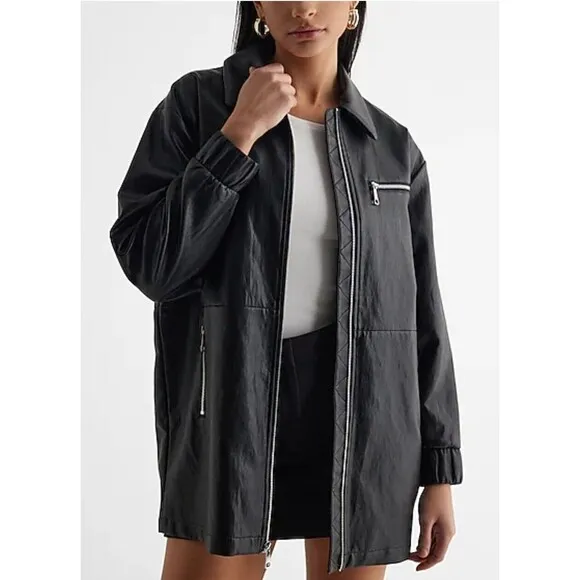 Express Faux Leather Cinched Oversized Bomber Jacket Size L