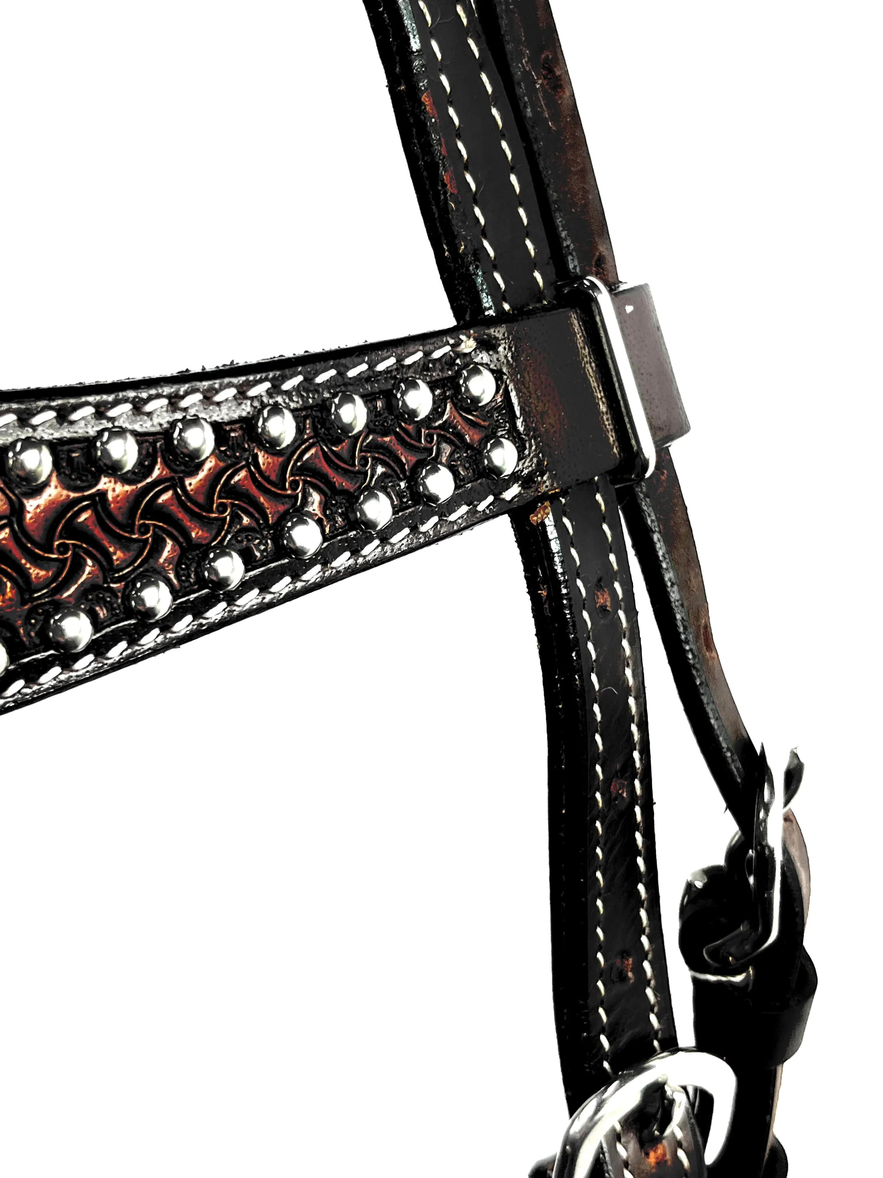Ezy Ride Bridle Shaped Brow with Dots and Stamping Dark Brown