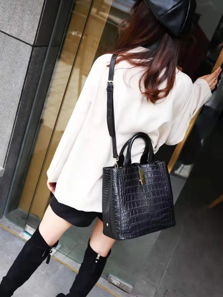 Factory Black Embossed Genuine Leather Bags women quilt bag  handbags for women