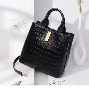 Factory Black Embossed Genuine Leather Bags women quilt bag  handbags for women