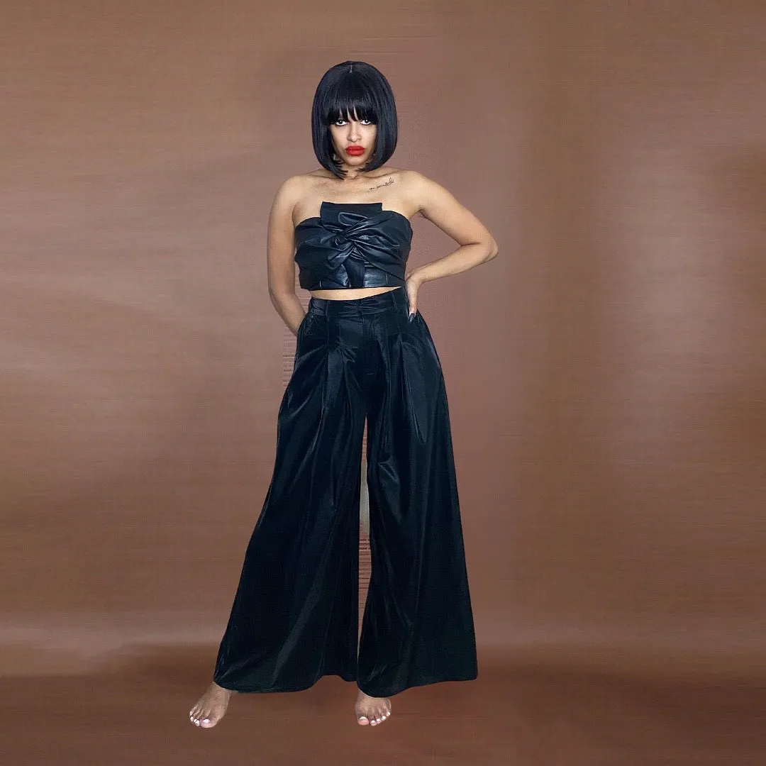 Faux Leather Bow Crop